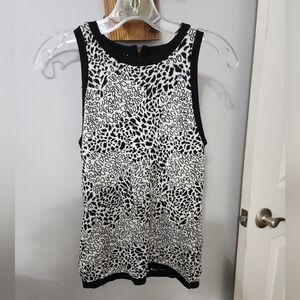 White House Black Market Black and White Leopard Print Knit Tank Sweater